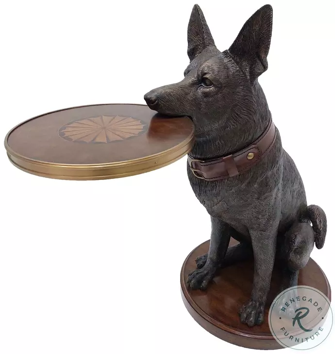 German Shepherd Metallic Brown Accent Table