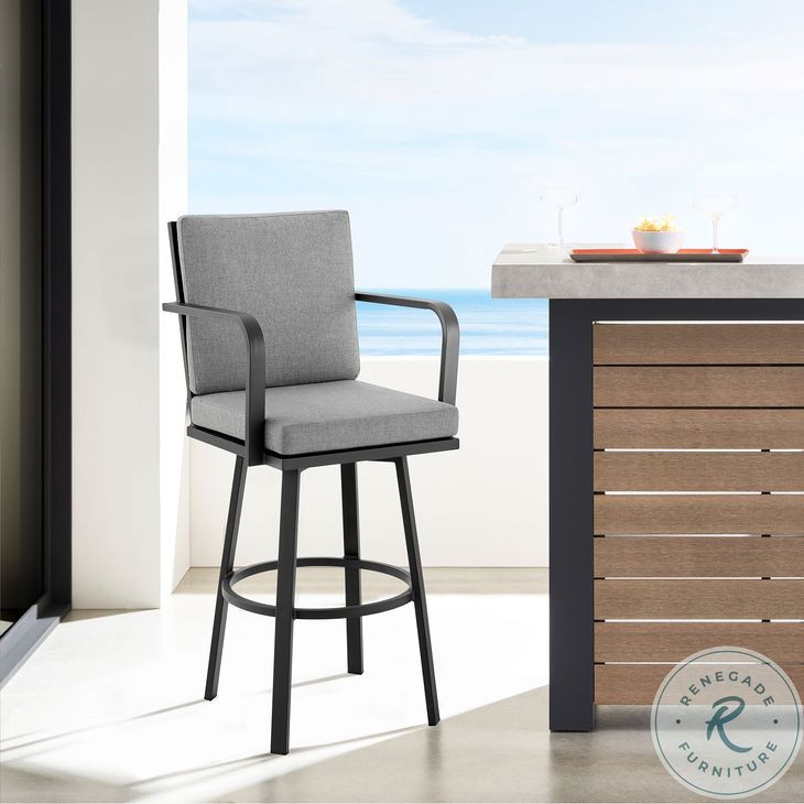 Arnauld Black Outdoor Swivel Bar Stool