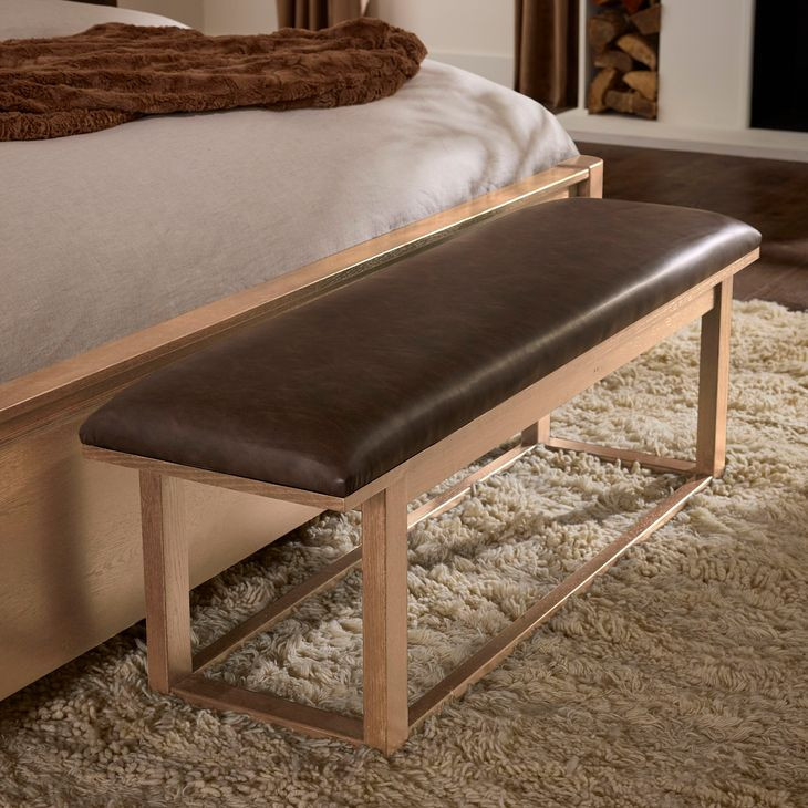 Lodge and Loft Brown Performance Fabric Upholstered Bed Bench