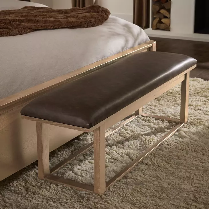 Lodge and Loft Brown Performance Fabric Upholstered Bed Bench