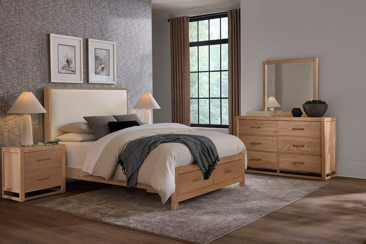 Lodge and Loft Ivory Performance Fabric King Upholstered Storage Panel Bed