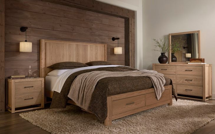 Lodge and Loft Blond Oak King Radius Storage Poster Bed