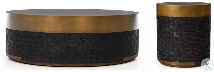 Alma Brushed Antique Brass And Black Occasional Table Set