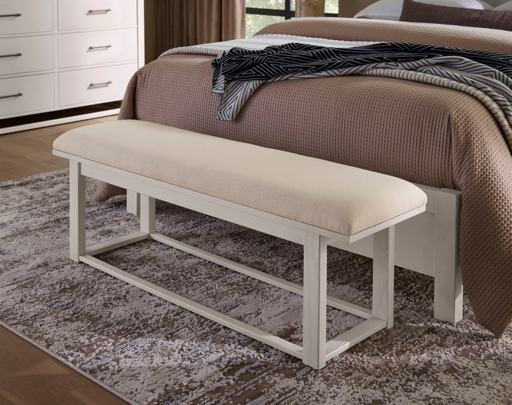 Lodge and Loft Ivory Performance Fabric Upholstered Bed Bench