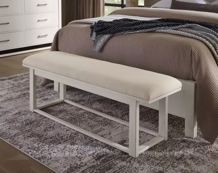 Lodge and Loft Ivory Performance Fabric Upholstered Bed Bench