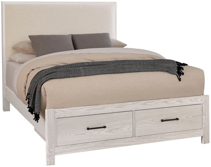 Lodge and Loft Cream Performance Fabric Queen Upholstered Storage Panel Bed
