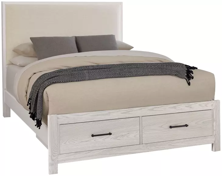 Lodge and Loft Cream Performance Fabric Queen Upholstered Storage Panel Bed