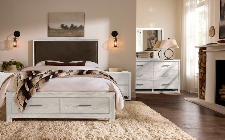 Lodge and Loft Brown Performance Fabric Queen Upholstered Storage Panel Bed