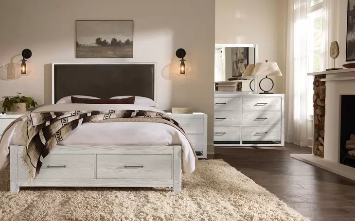 Lodge and Loft Brown Performance Fabric Queen Upholstered Storage Panel Bed
