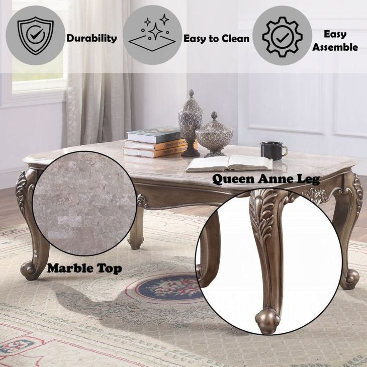 Jayceon Gray and Champagne Rectangular Marble Top Cocktail Table