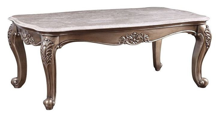 Jayceon Gray and Champagne Rectangular Marble Top Cocktail Table