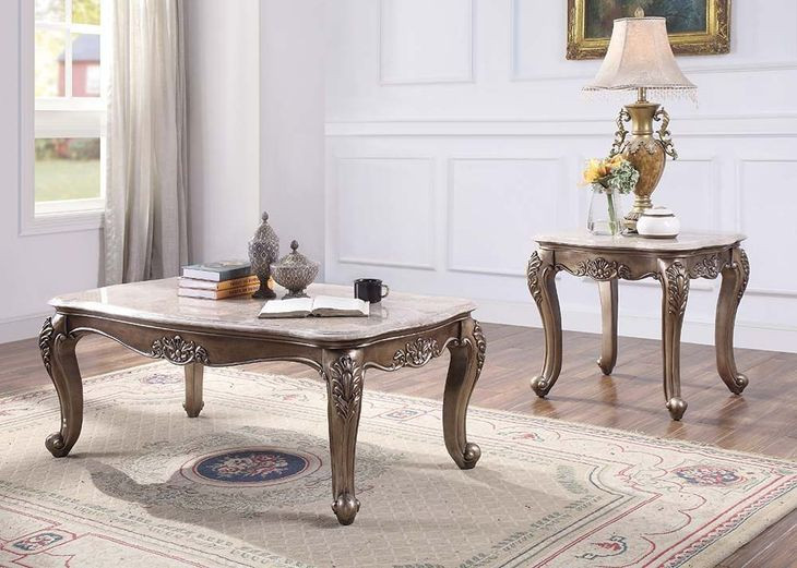Jayceon Gray and Champagne Rectangular Marble Top Cocktail Table