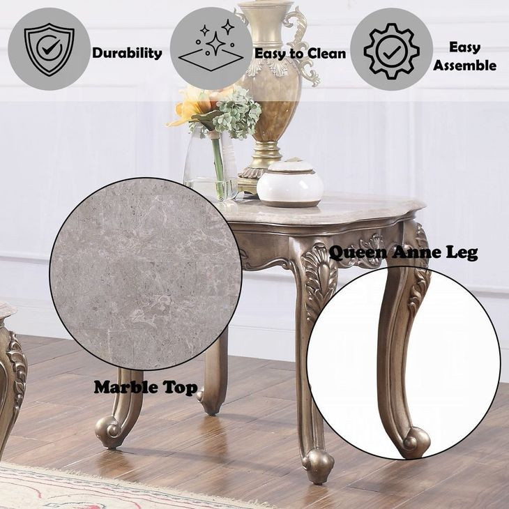 Jayceon Beige and Champagne Rectangular Marble Top End Table