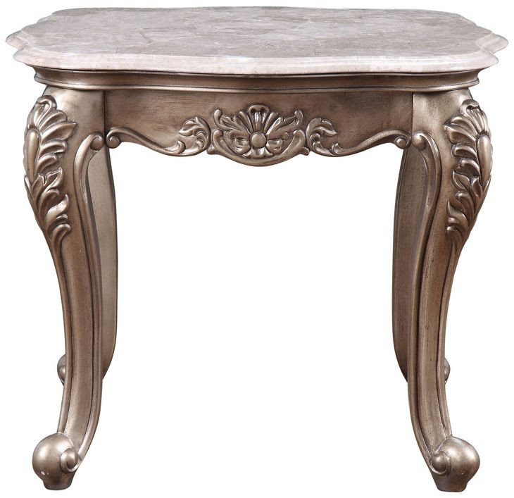 Jayceon Beige and Champagne Rectangular Marble Top End Table