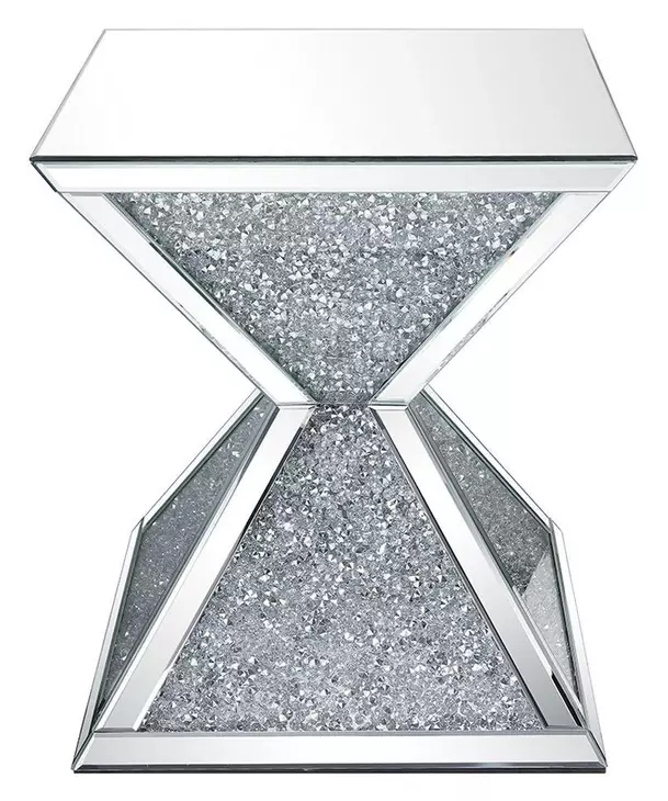 Noralie Silver and Gray Square Mirrored Top End Table