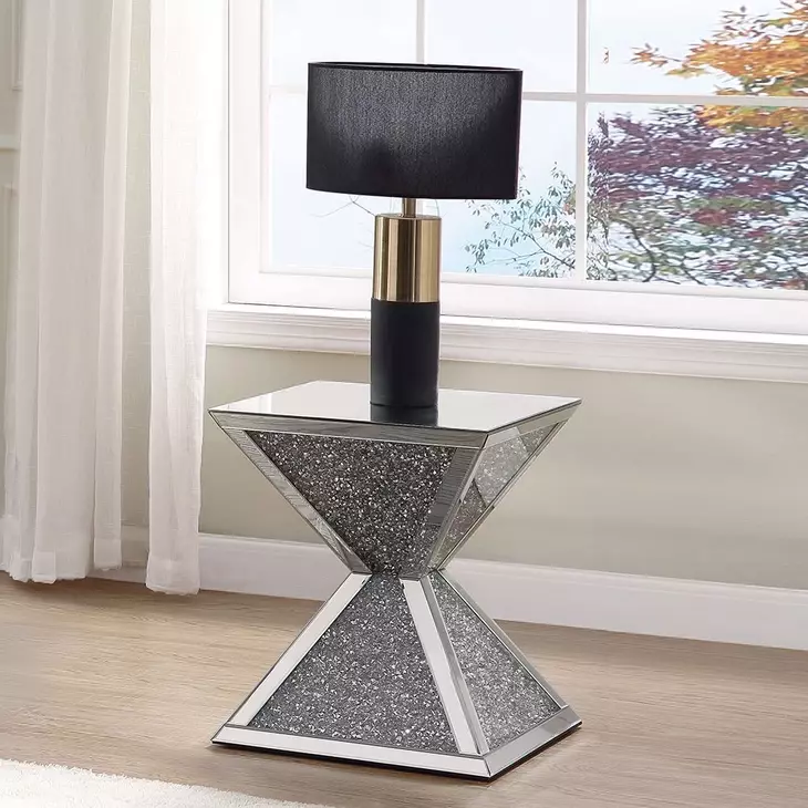 Noralie Silver and Gray Square Mirrored Top End Table