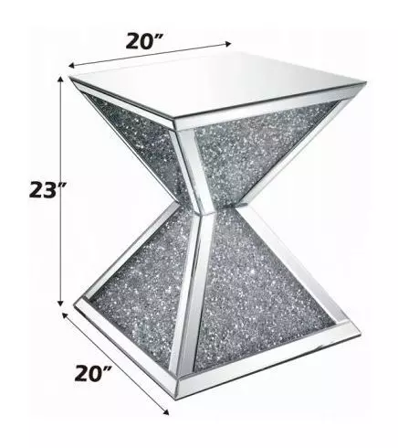 Noralie Silver and Gray Square Mirrored Top End Table