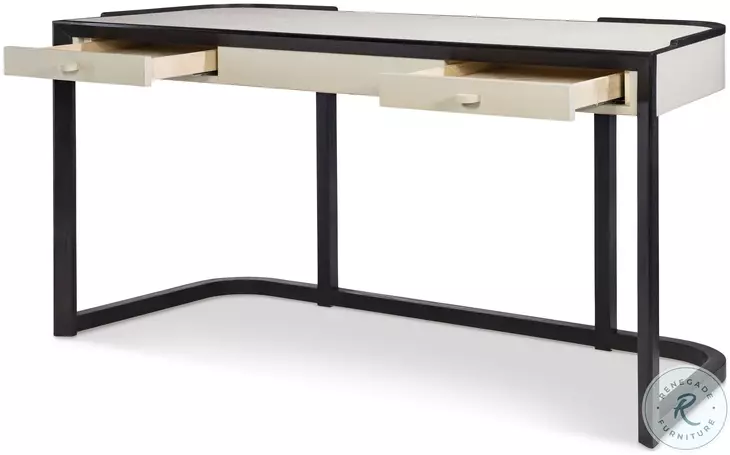 Jude Light Grey Leather And Black Walnut Desk
