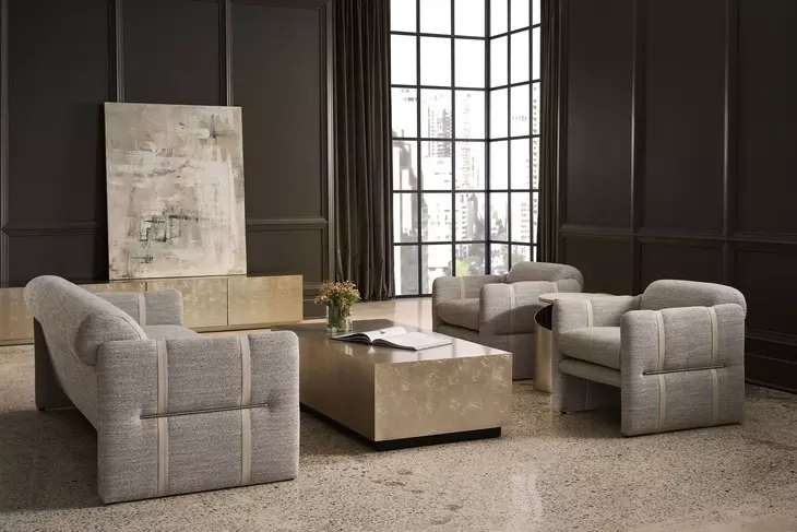 Cigar Club Oatmeal and Gray Performance Fabric Upholstered Accent Chair