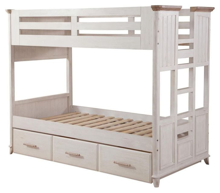 Beach Comber Weathered White and Sand Twin Bunk Bed with Trundle Unit