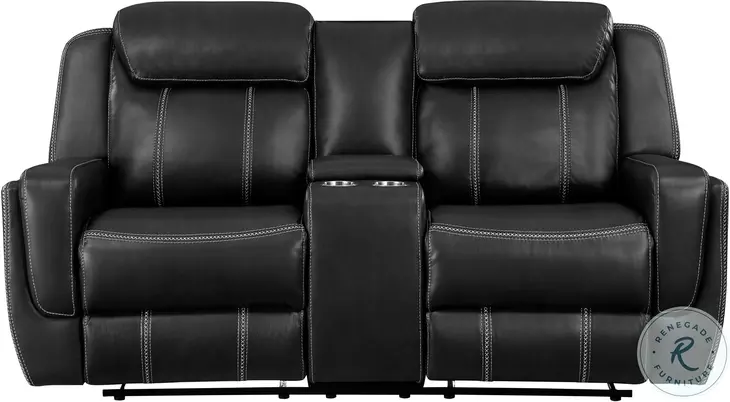 Littleton Black Double Reclining Loveseat with Center Console