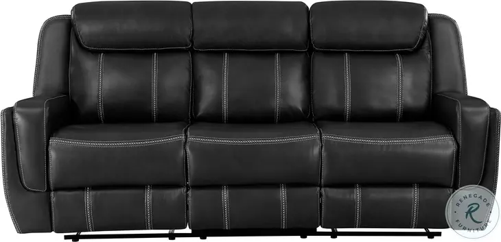 Littleton Black Double Reclining Sofa with Center Drop Down Cup Holders