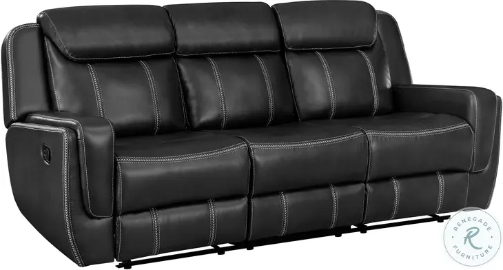 Littleton Black Double Reclining Sofa with Center Drop Down Cup Holders