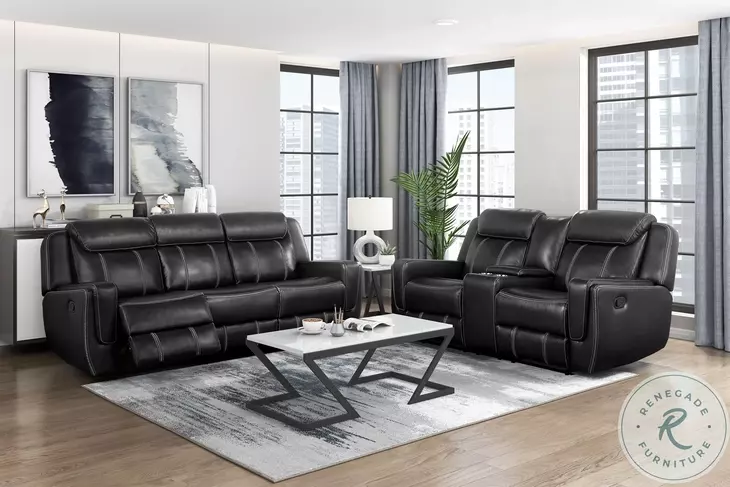 Littleton Black Double Reclining Living Room Set with Center Drop Down Cup Holders