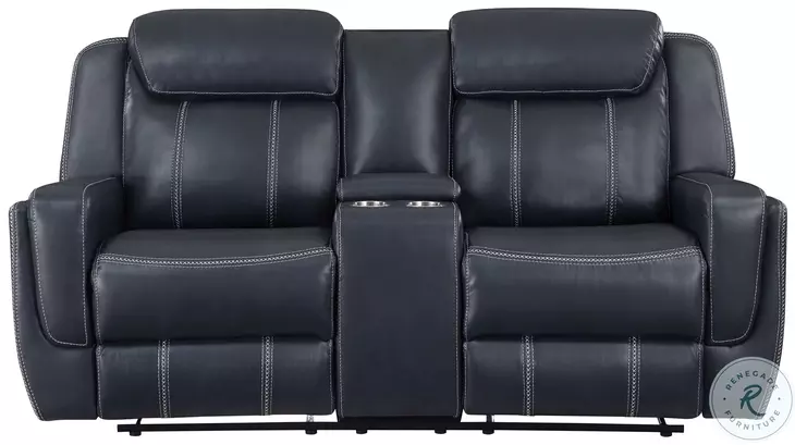 Littleton Blue Double Reclining Console Loveseat