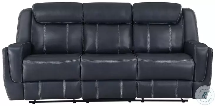 Littleton Blue Double Reclining Sofa with Drop Down Table