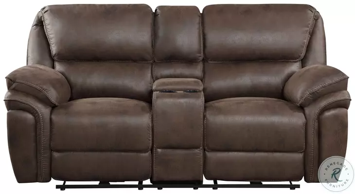 Proctor Brown Double Power Reclining Console Loveseat