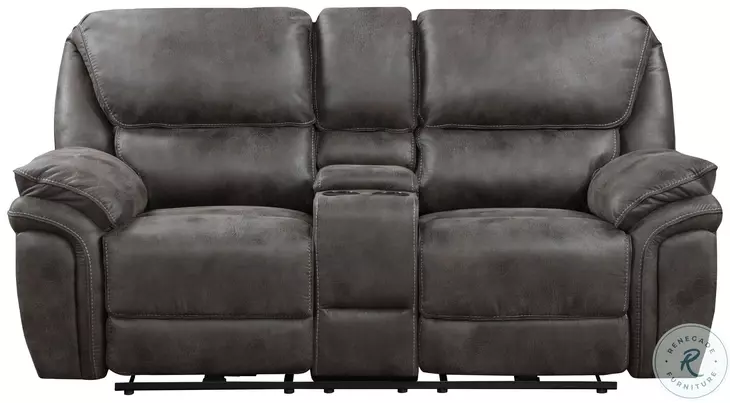 Proctor Gray Double Power Reclining Console Loveseat