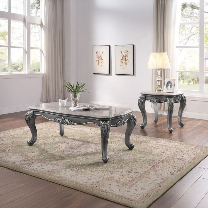 Ariadne Gray and Platinum Marble Top Occassional Table Set