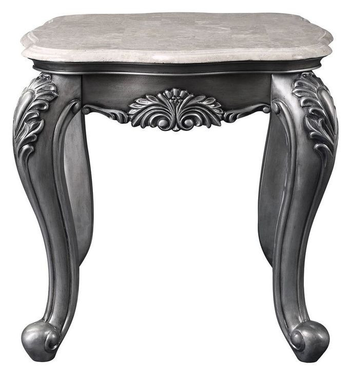 Ariadne Gray and Platinum Rectangular Marble Top End Table