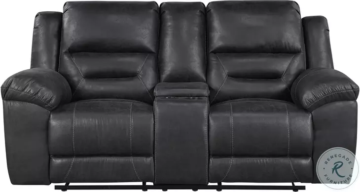 Hazen Black Double Reclining Loveseat with Center Console