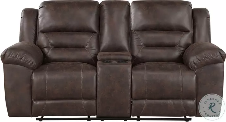 Hazen Dark Brown Double Reclining Loveseat with Center Console