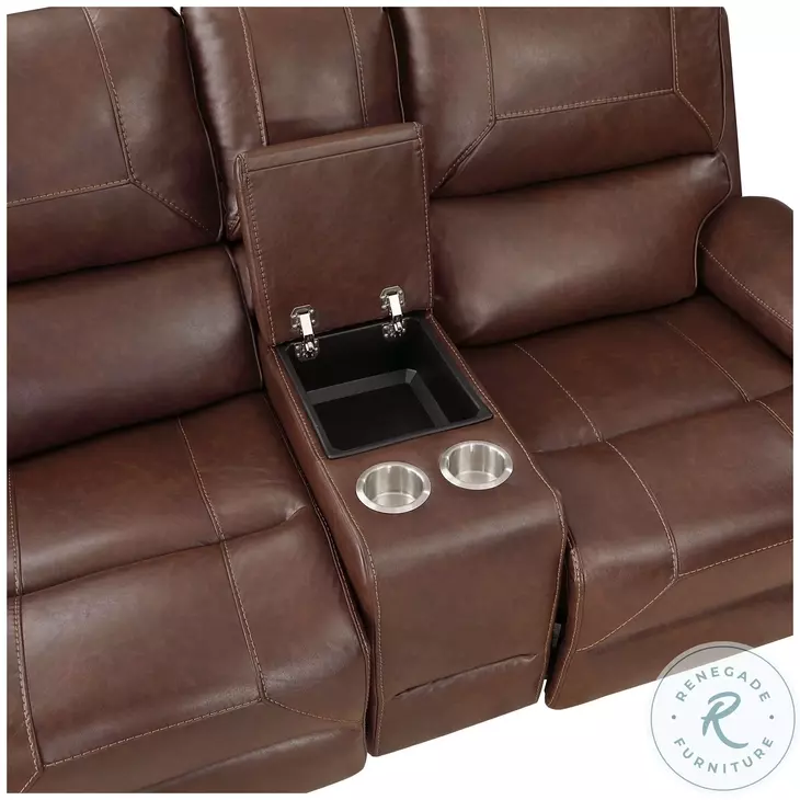 Newnan Brown Double Glider Reclining Console Loveseat From Home