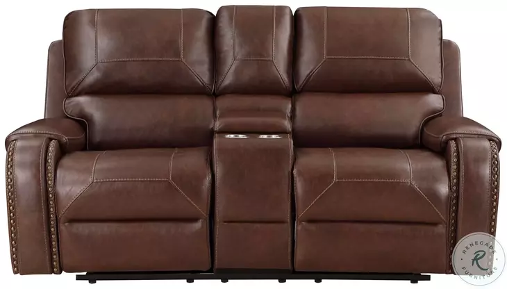 Newnan Brown Double Glider Reclining Console Loveseat