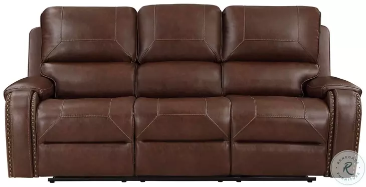 Newnan Brown Double Reclining Sofa with Center Drop-Down Cup Holders