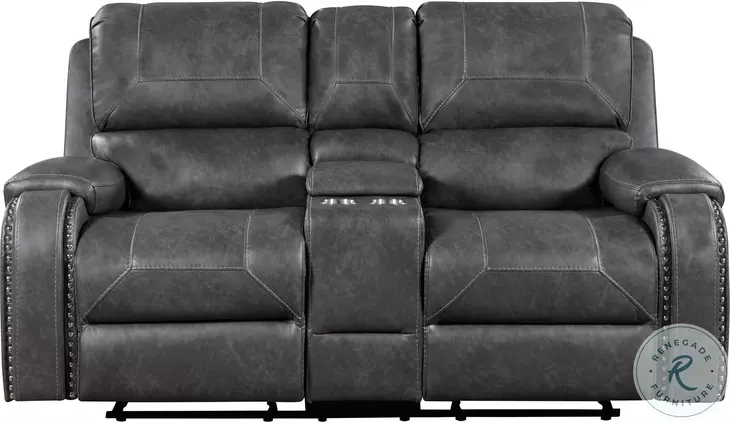 Newnan Gray Double Glider Reclining Loveseat with Center Console