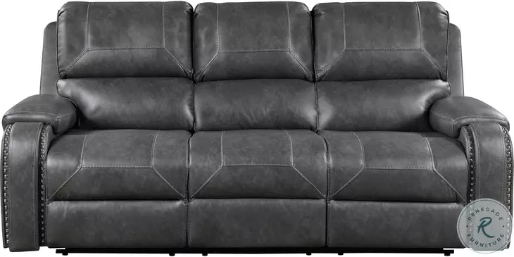 Newnan Gray Double Reclining Sofa with Center Drop Down Cup Holders