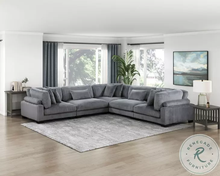 Traverse Gray 5 Piece Corduroy Modular Sectional
