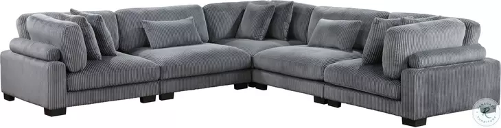 Traverse Gray 5 Piece Corduroy Modular Sectional