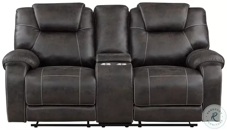 Gainesville Chocolate Double Reclining Loveseat with Console