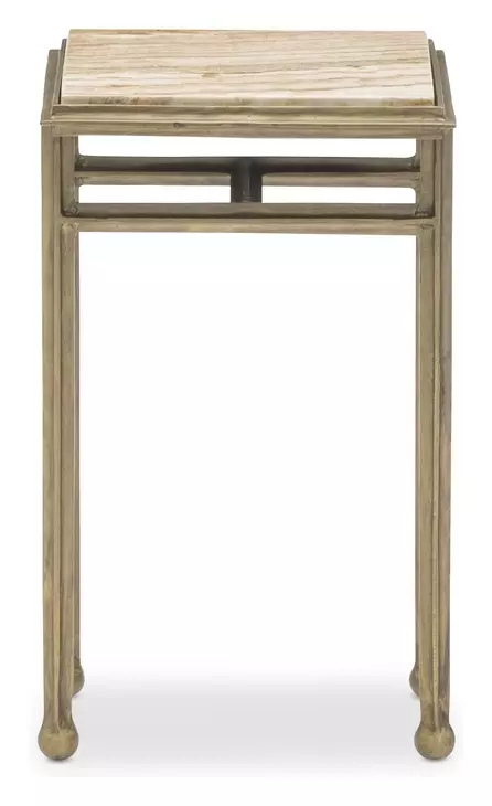 Axel Beige and Gold Square Travertine Top Drink Table