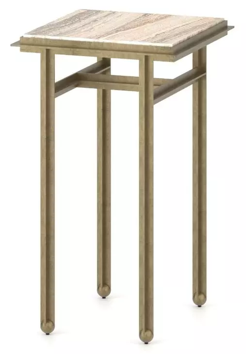 Axel Beige and Gold Square Travertine Top Drink Table