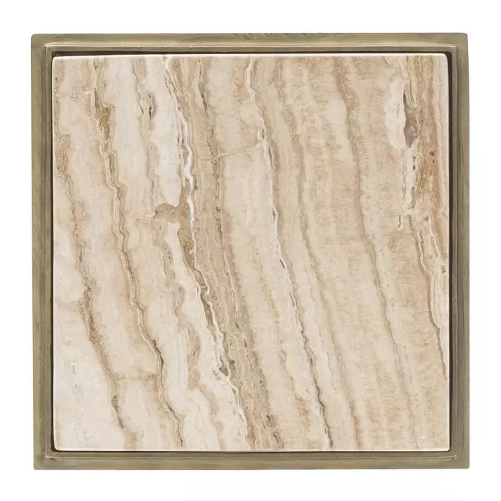 Axel Beige and Gold Square Travertine Top Drink Table