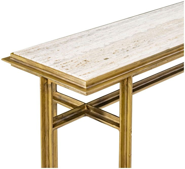 Axel Gold and Cream Rectangular Marble Top Console Table