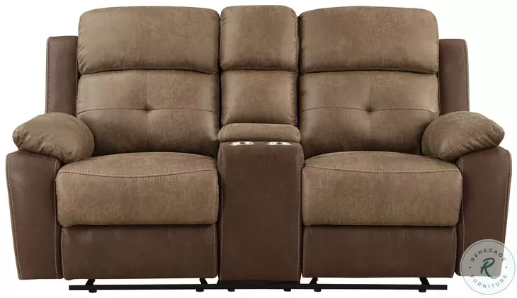 Glendale Brown Double Glider 73" Reclining Console Loveseat