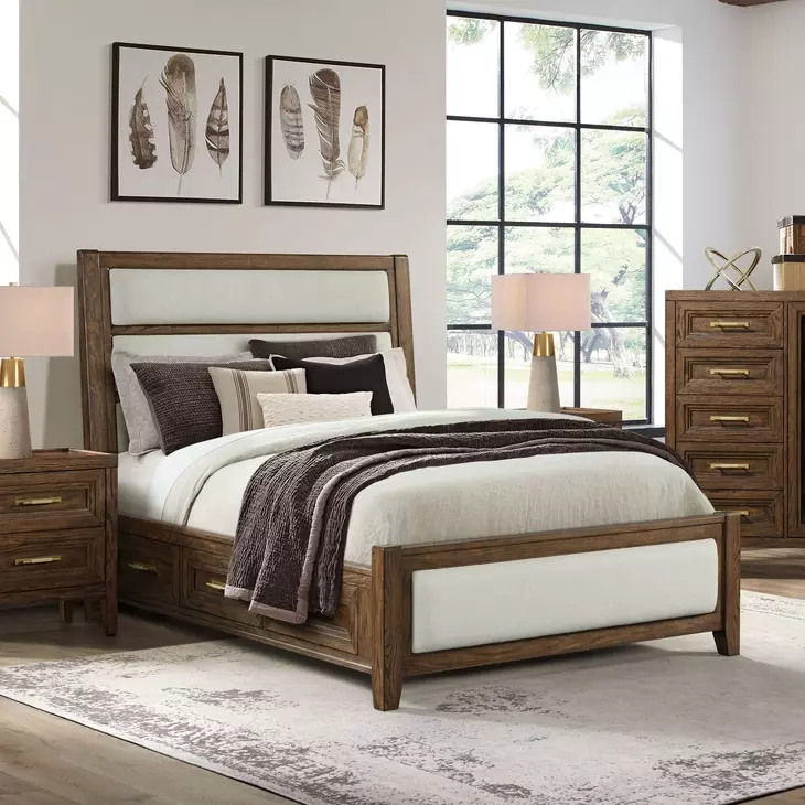 Marlow Sable and White Queen Upholstered Storage Panel Bed
